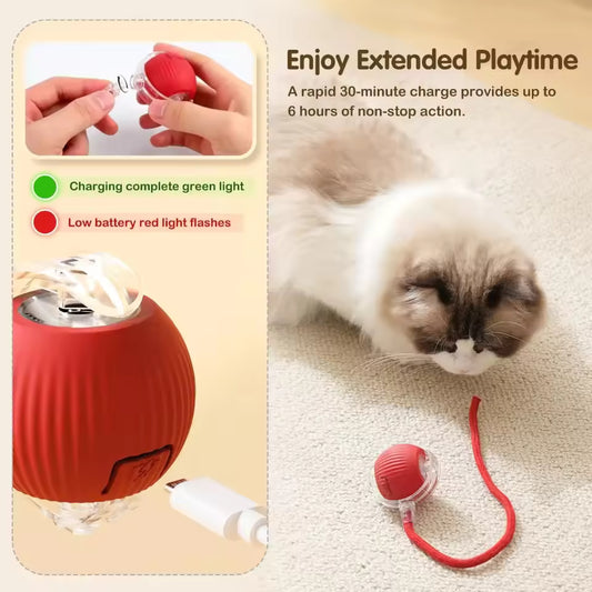 Rechargeable Smart Cat Toy – Automatic Rolling Ball with Tail for Interactive Play