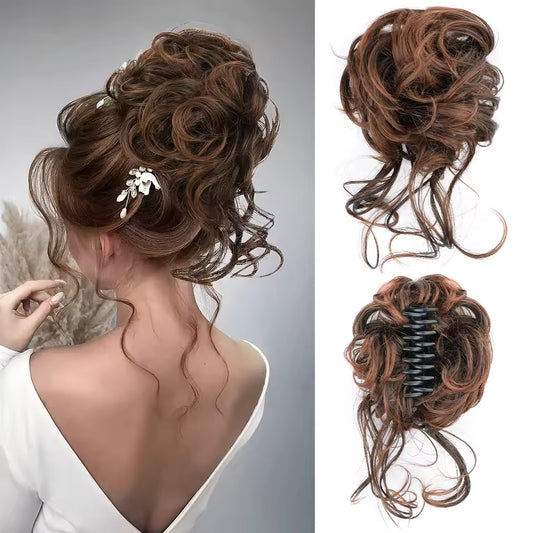 Clip in Synthetic Hair Bun Messy Curly Fluffy Ponytail Chignon Women