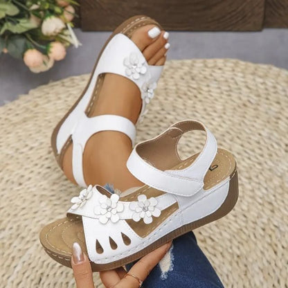 Women’s Summer Wedge Sandals with Floral Embellishments
