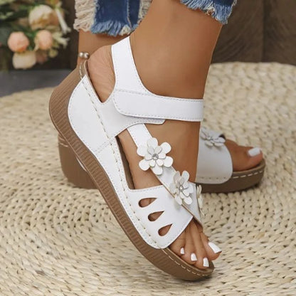 Women’s Summer Wedge Sandals with Floral Embellishments