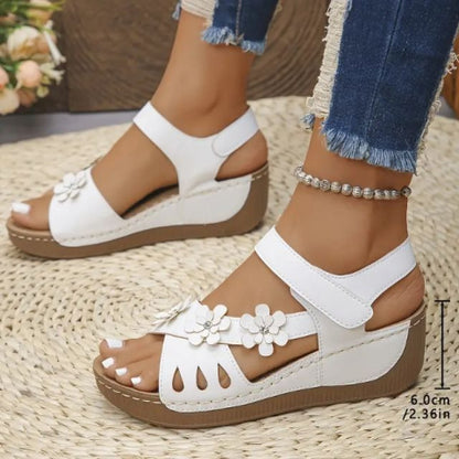 Women’s Summer Wedge Sandals with Floral Embellishments