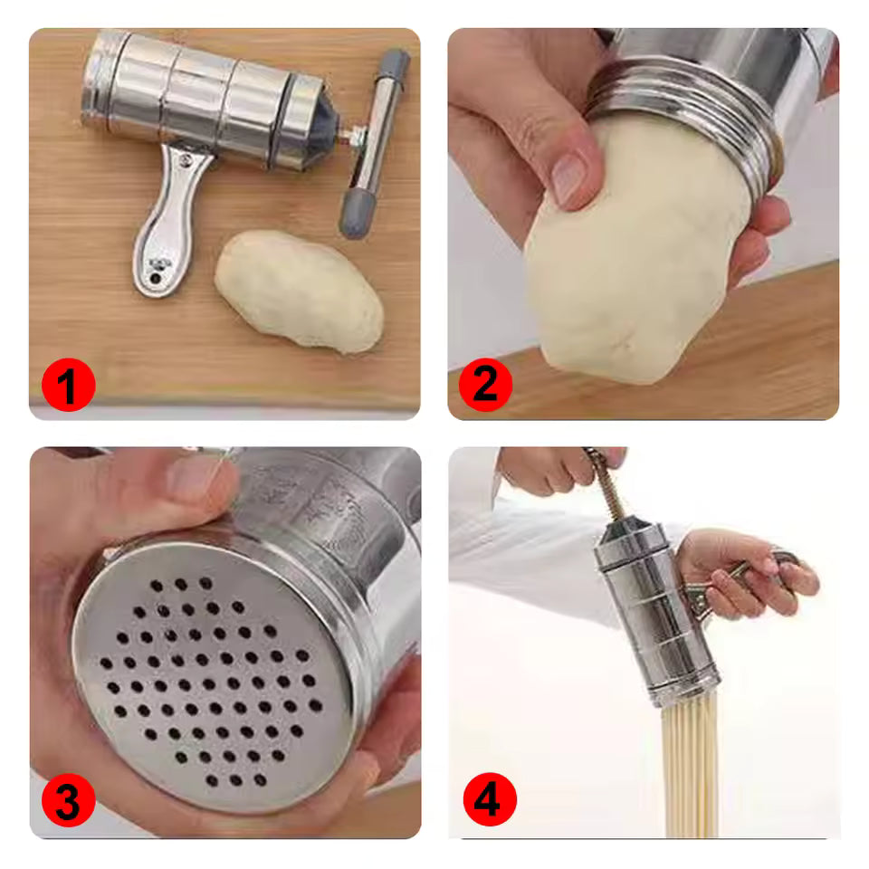 Homemade Pasta Maker Manual Spaghetti Noodle Press Stainless Steel with 5 Molds