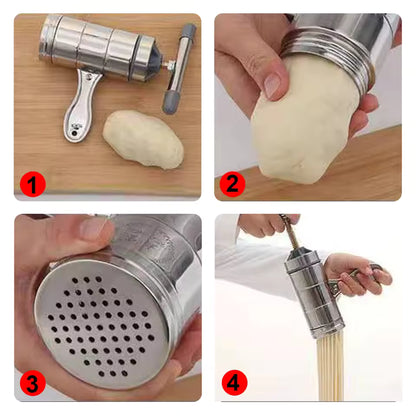Homemade Pasta Maker Manual Spaghetti Noodle Press Stainless Steel with 5 Molds