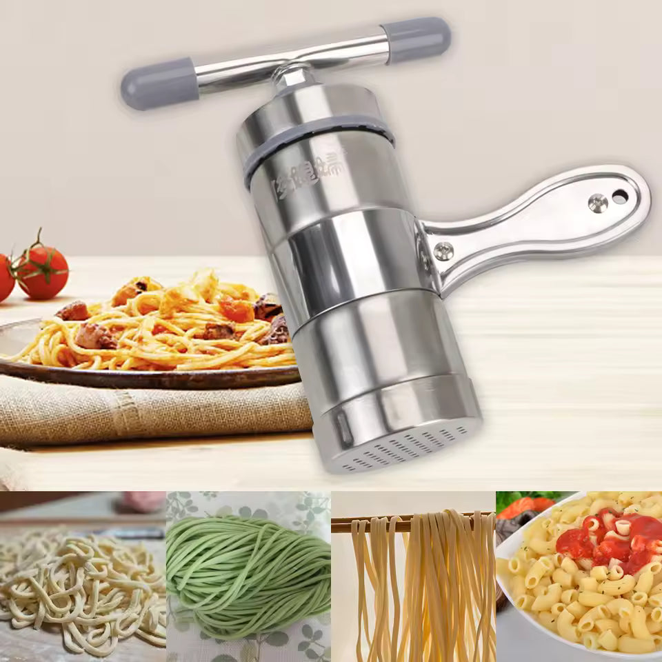 Homemade Pasta Maker Manual Spaghetti Noodle Press Stainless Steel with 5 Molds