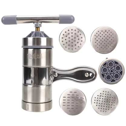 Homemade Pasta Maker Manual Spaghetti Noodle Press Stainless Steel with 5 Molds