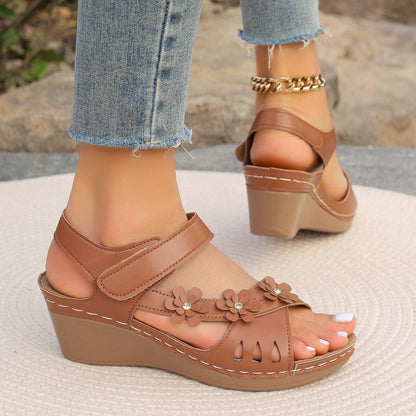 Women’s Summer Wedge Sandals with Floral Embellishments