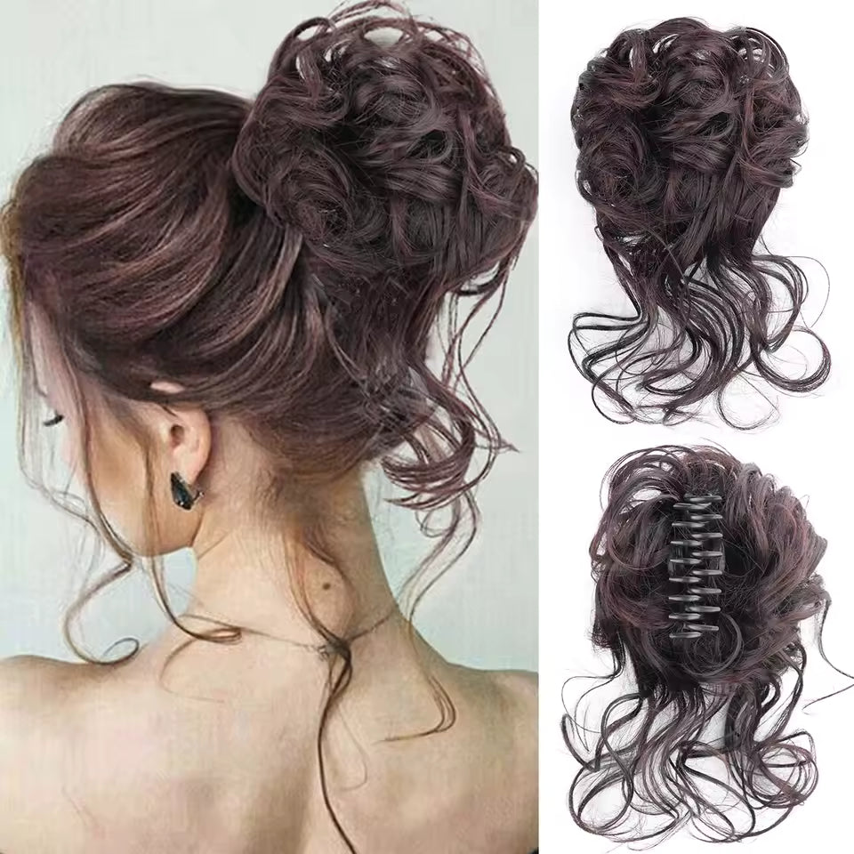 Clip in Synthetic Hair Bun Messy Curly Fluffy Ponytail Chignon Women