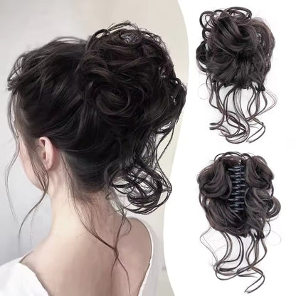 Clip in Synthetic Hair Bun Messy Curly Fluffy Ponytail Chignon Women