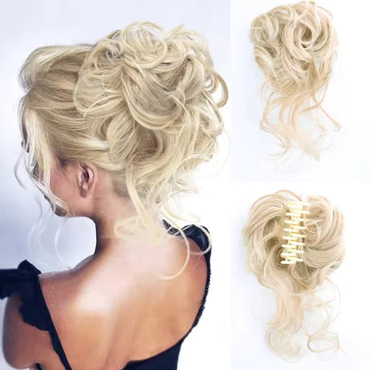 Clip in Synthetic Hair Bun Messy Curly Fluffy Ponytail Chignon Women