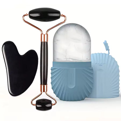 Ice Face Roller Set – Facial Skincare & Massage Tool Kit with Gua Sha, Lifting & Contouring Rollers