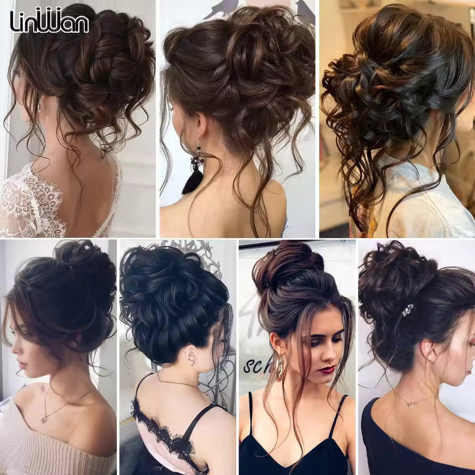 Clip in Synthetic Hair Bun Messy Curly Fluffy Ponytail Chignon Women