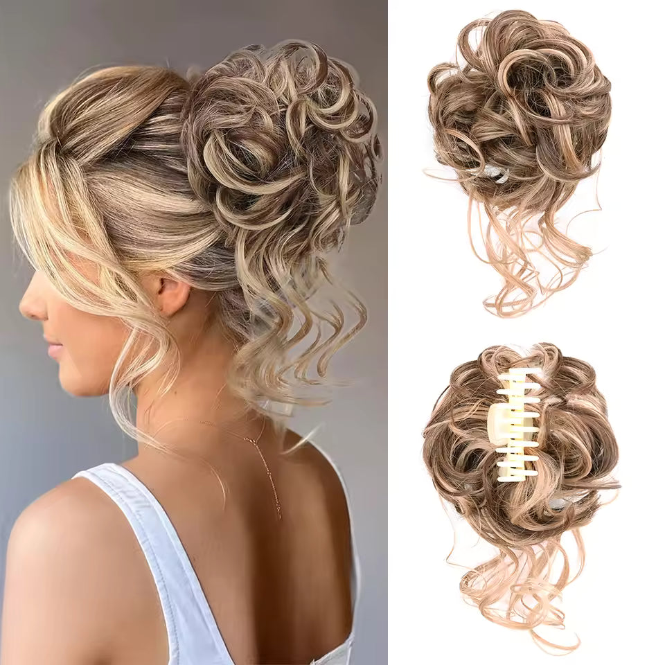 Clip in Synthetic Hair Bun Messy Curly Fluffy Ponytail Chignon Women