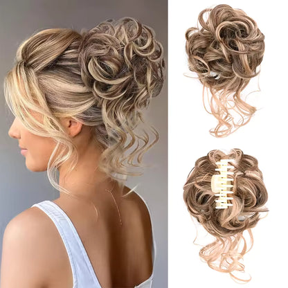 Clip in Synthetic Hair Bun Messy Curly Fluffy Ponytail Chignon Women