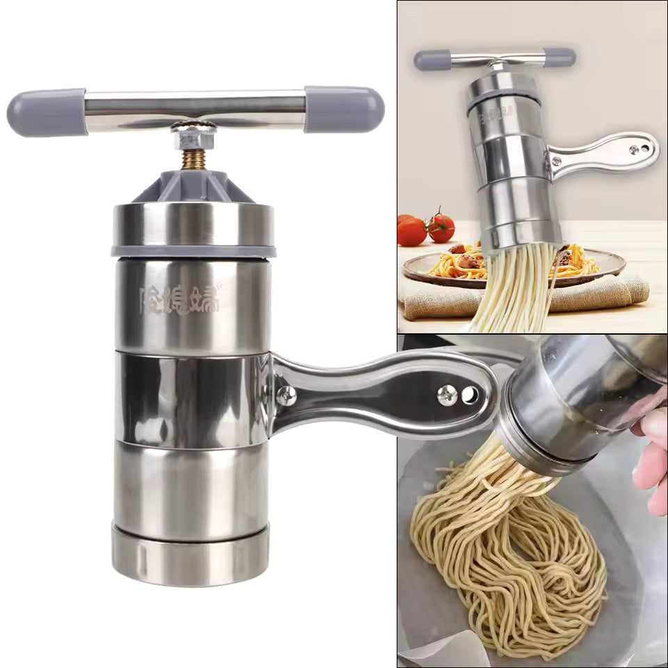 Homemade Pasta Maker Manual Spaghetti Noodle Press Stainless Steel with 5 Molds