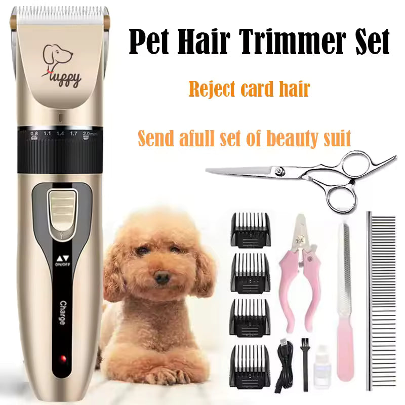 Cordless Pet Hair Clipper Set – Professional Dog & Cat Grooming Trimmer with Ceramic Blade