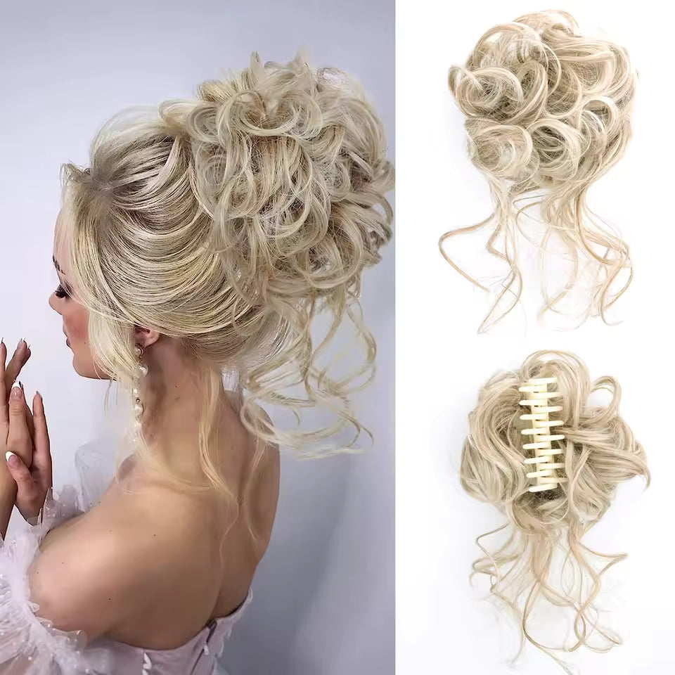 Clip in Synthetic Hair Bun Messy Curly Fluffy Ponytail Chignon Women