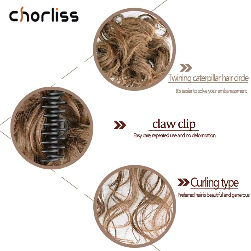 Clip in Synthetic Hair Bun Messy Curly Fluffy Ponytail Chignon Women