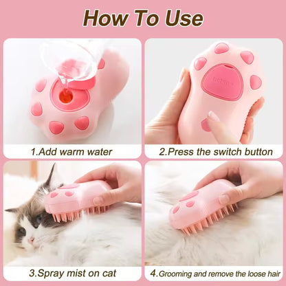 3-in-1 Pet Grooming Brush – Electric Steam Comb for Cats & Dogs, Hair Removal & Massage Tool