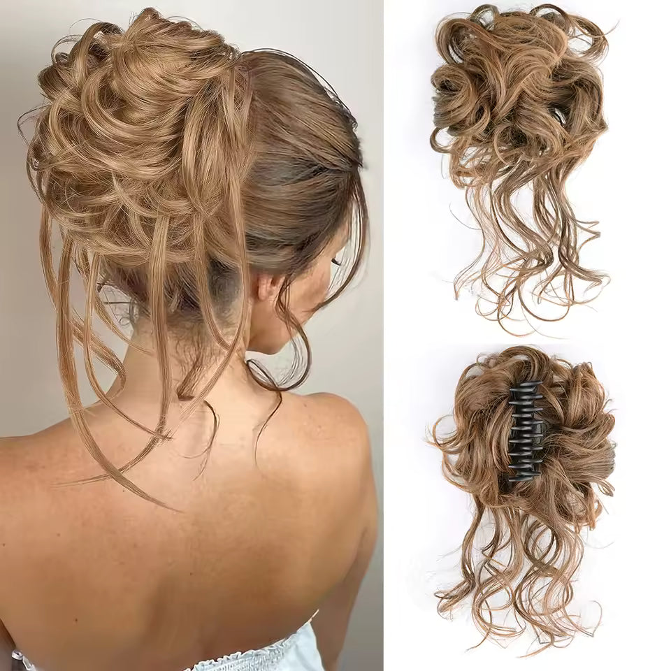 Clip in Synthetic Hair Bun Messy Curly Fluffy Ponytail Chignon Women