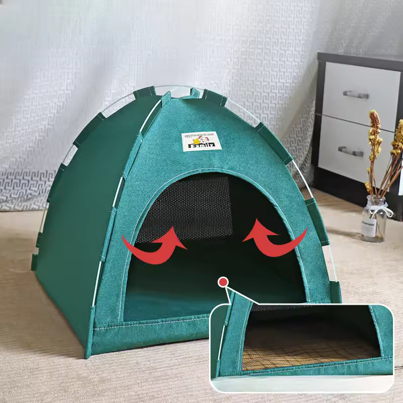 Foldable Pet Nest – Lightweight Cat & Dog Tent with Summer Cool Mat, Indoor & Outdoor Use
