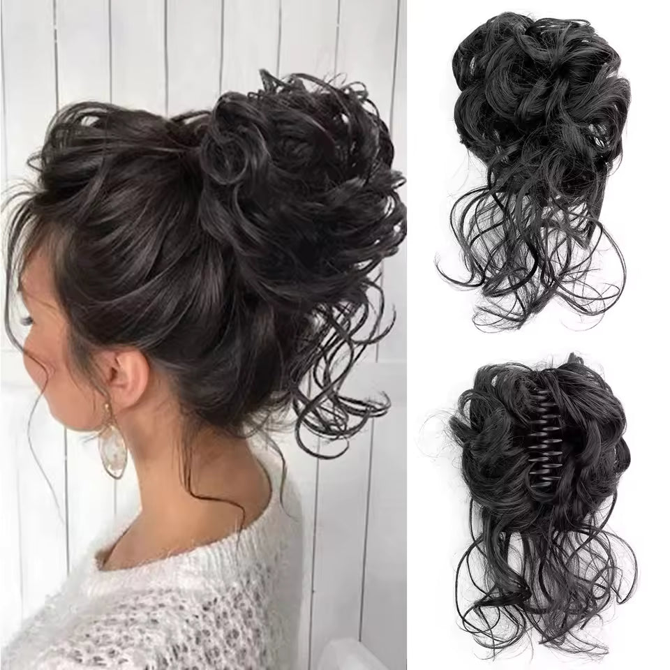Clip in Synthetic Hair Bun Messy Curly Fluffy Ponytail Chignon Women