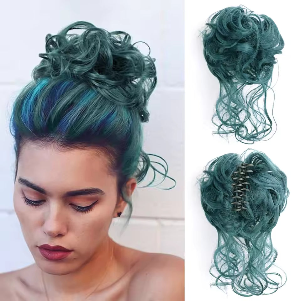 Clip in Synthetic Hair Bun Messy Curly Fluffy Ponytail Chignon Women
