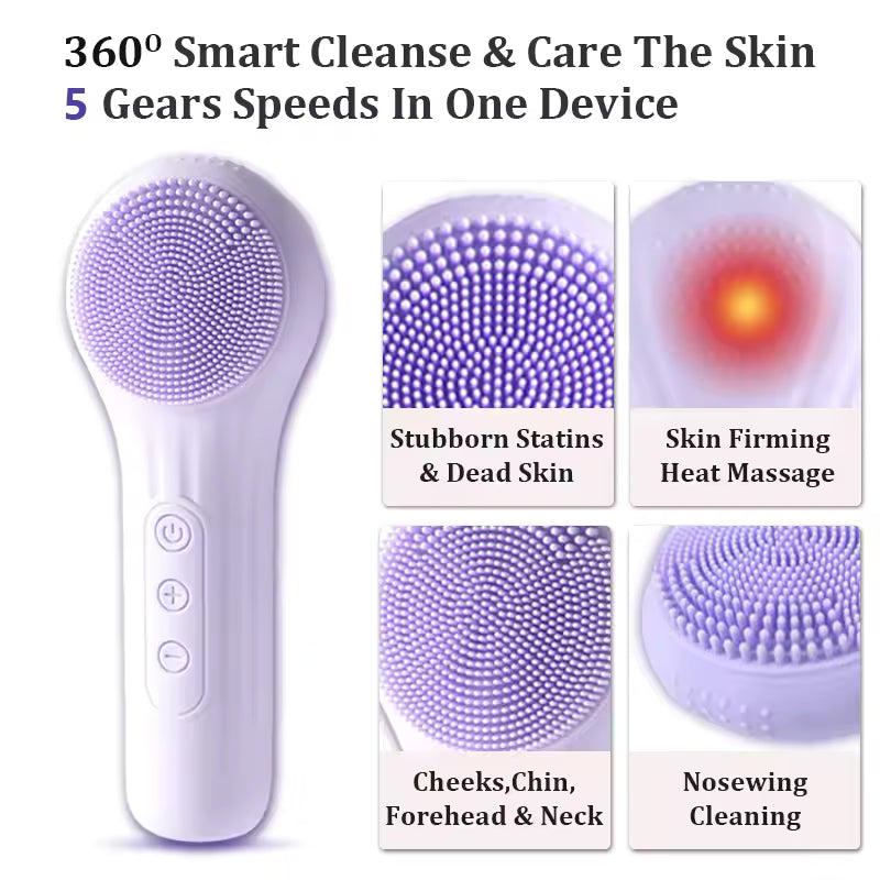 Sonic Waterproof Facial Cleansing Brush Rechargeable Electric Face Scrubber for Men Women