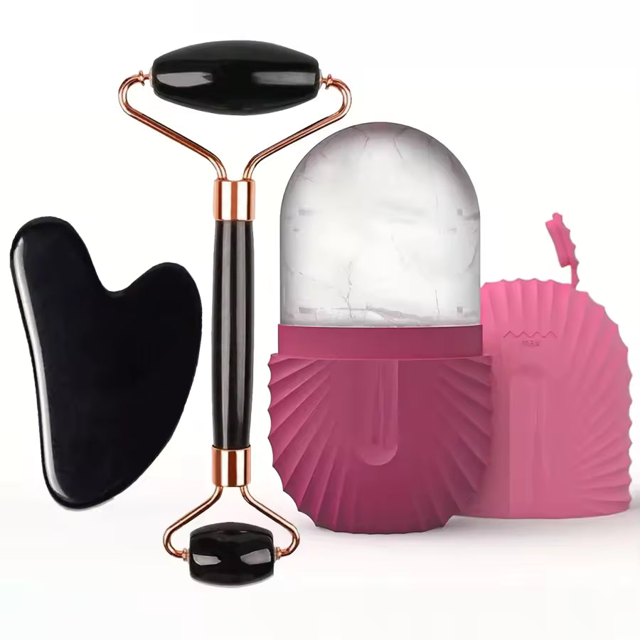 Ice Face Roller Set – Facial Skincare & Massage Tool Kit with Gua Sha, Lifting & Contouring Rollers