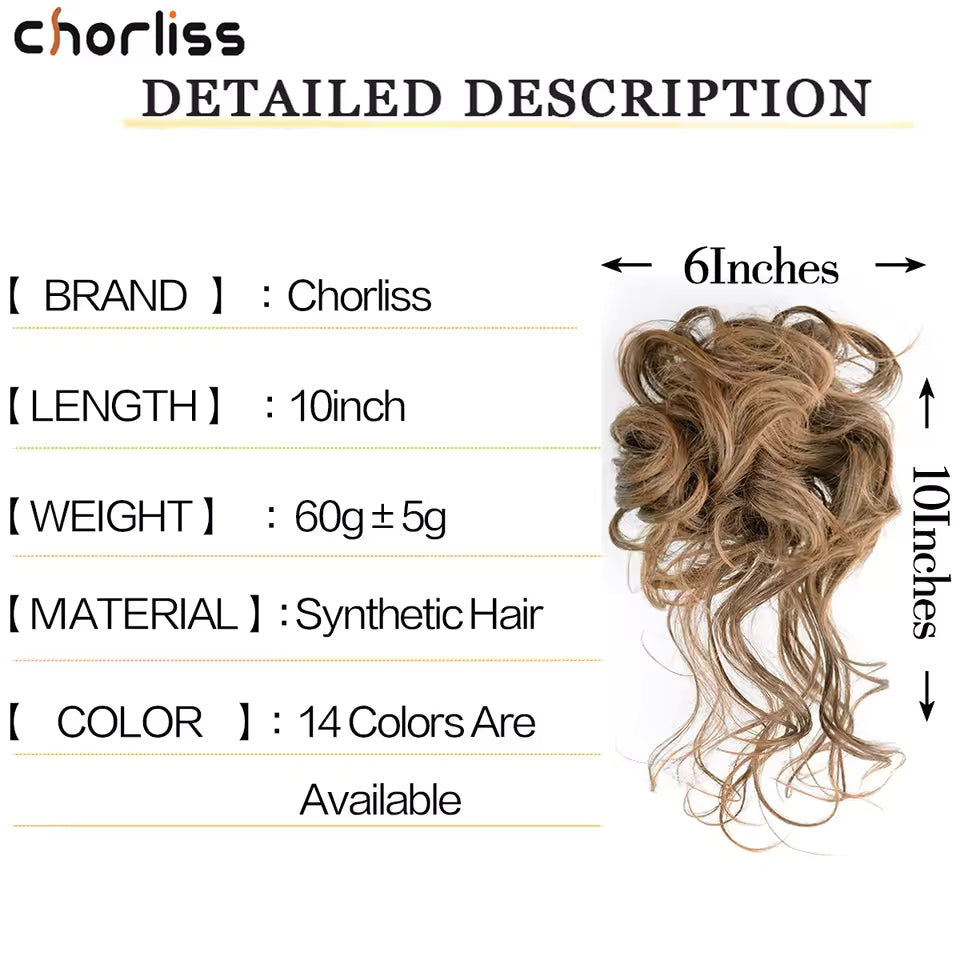 Clip in Synthetic Hair Bun Messy Curly Fluffy Ponytail Chignon Women