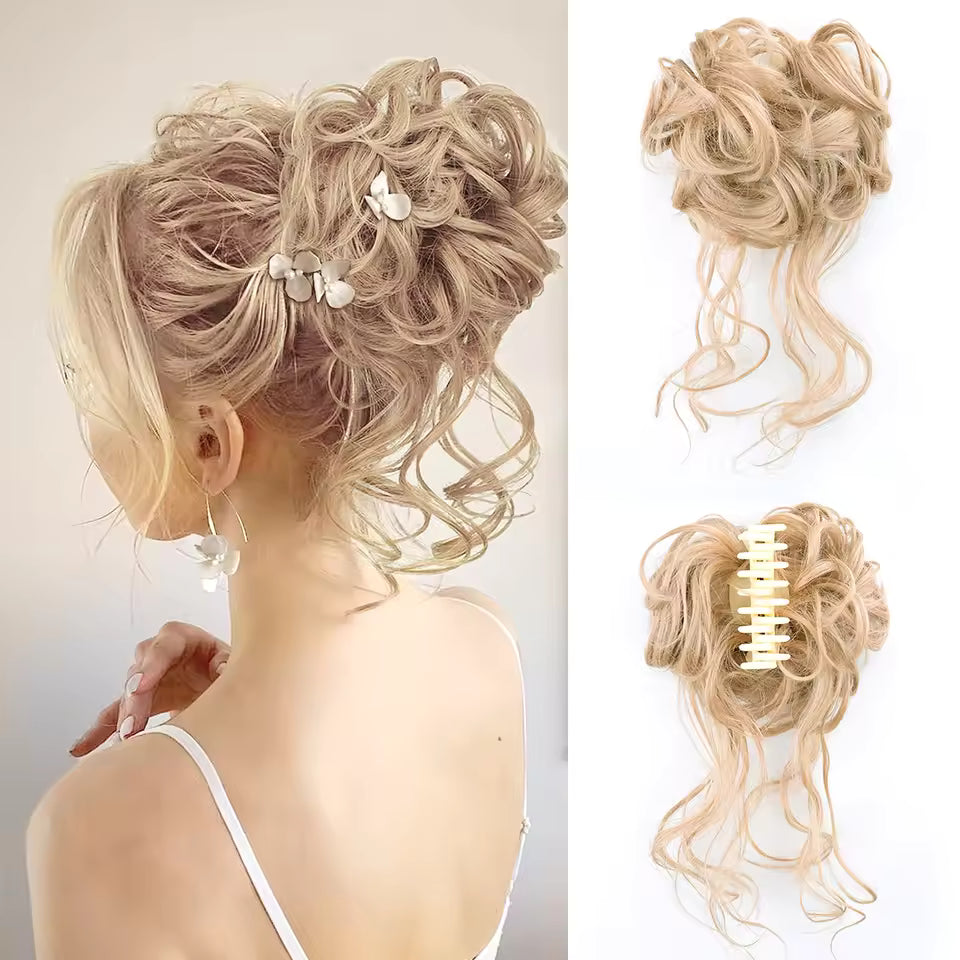 Clip in Synthetic Hair Bun Messy Curly Fluffy Ponytail Chignon Women