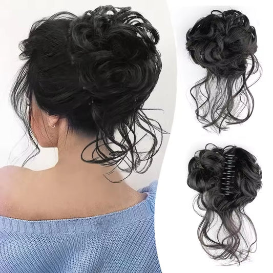 Clip in Synthetic Hair Bun Messy Curly Fluffy Ponytail Chignon Women