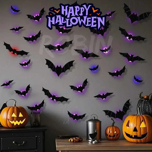 🦇 3D Halloween LED Light-Up Bats 🎃 Spooky Wall & Window Decor 🎃