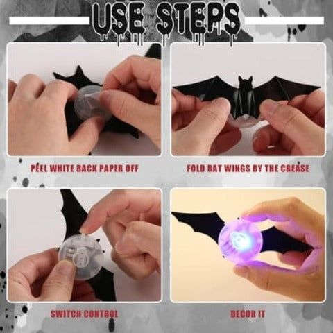 🦇 3D Halloween LED Light-Up Bats 🎃 Spooky Wall & Window Decor 🎃